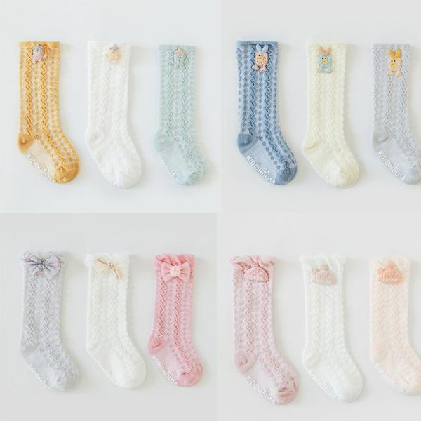 

socks 3 pairs baby breathable long for 0-3years born kids cute cactus cherry mesh hollow boys girls, Pink;yellow