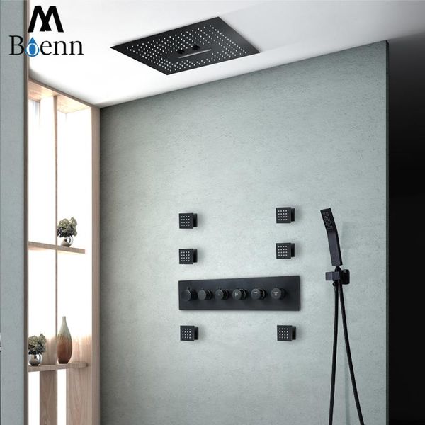 

bathroom shower sets m boenn 16" matte black rain system ceiling led showerheads waterfall panel faucets concealed mixer tap