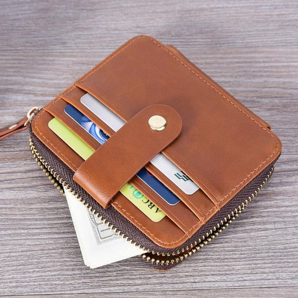 

card holders case men's large-capacity id driver's license multi-function zipper key coin purse cardcase, Brown;gray