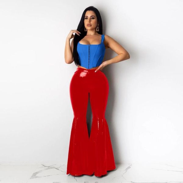 

adfvat women solid color pu leather skinny high waist pants mid flare pants fashion long trousers smr95381, Black;white