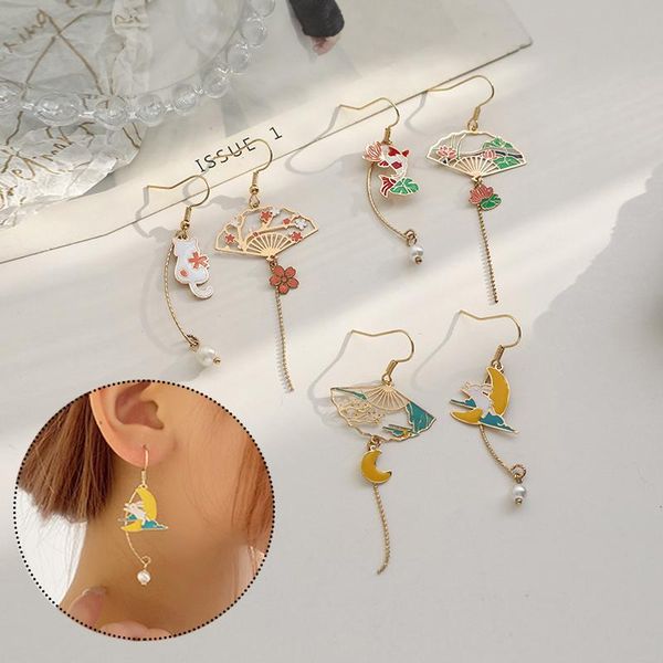 

dangle & chandelier delicate silver pin earrings women girls stylish nice-looking fan elegant personality retro asymmetric