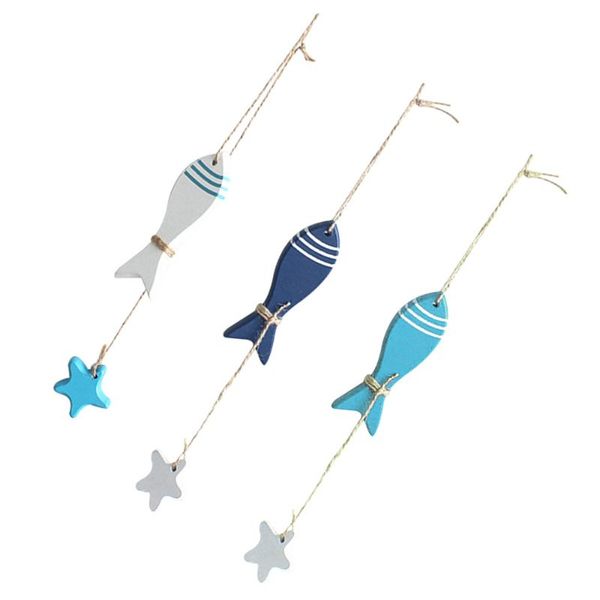 

decorative objects & figurines 3pcs mediterranean style small fish string pendant fishing net accessories wooden hanging decor for home shop