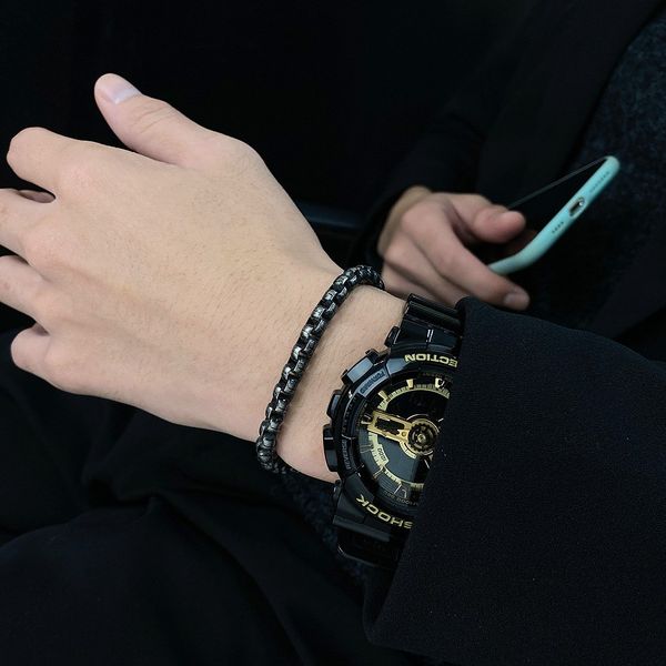 

chain 6mm solid diamond cut cuban bracelet for men/women, an elegant and sophisticated gift (does not fade), Black