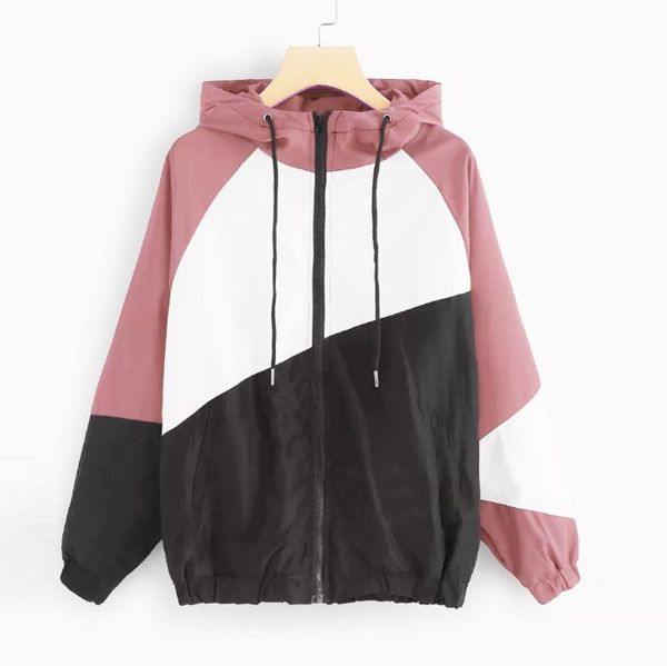 

women's jackets jacket women long sleeve patchwork thin skinsuits windbreaker hooded coats chaquetas mujer, Black;brown