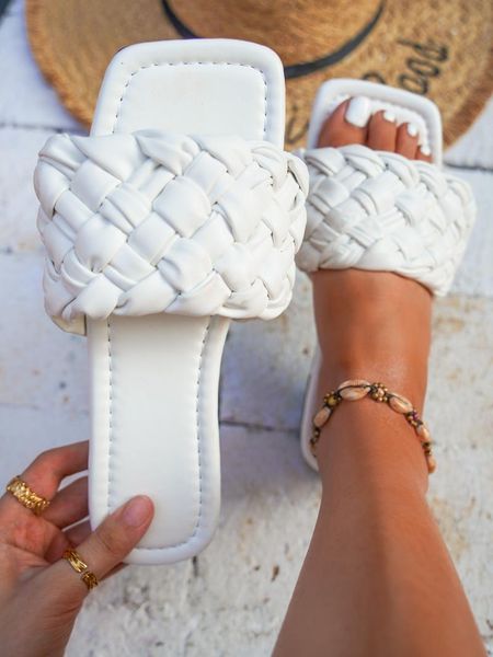 

sandals soft leather woven flip flops slippers women summer slides 2021 flat heels beach casual shoes woman outdoor muter, Black