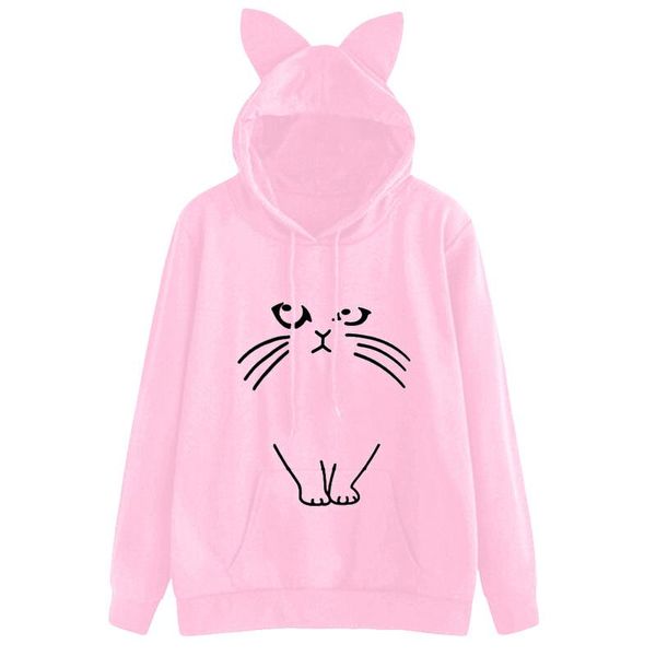 

women's hoodies & sweatshirts women harajuku ladies casual cute kwaii cat ears hooded shirt female long sleeves cats printed lovely, Black