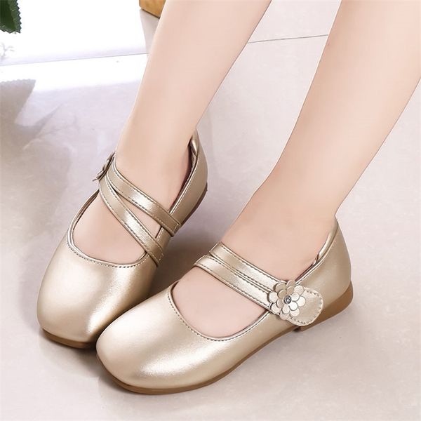 

new kids shoes soft bottom flower princess shoes girls chaussure fille little girls single shoes white pink gold 2 3 -14t 210306, Black;red