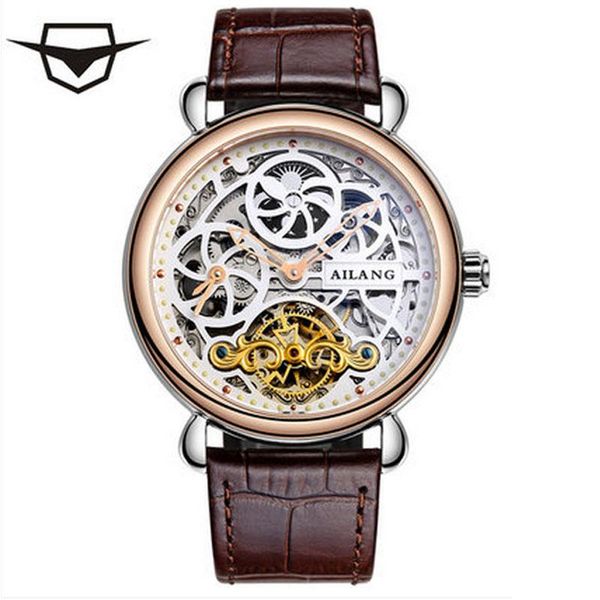 

wristwatches ailang sport watch original gold men's montre homme clock men automatically hollow out, Slivery;brown