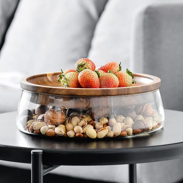

home fashion multifunctional wooden fruit plate set candy bowl coffee bean plates living room table double glass storage box