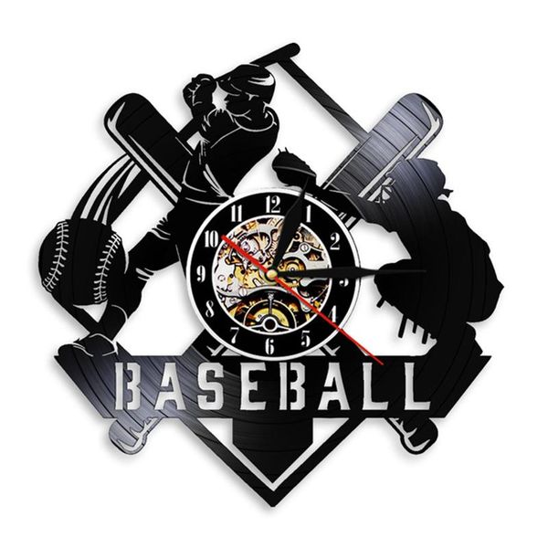 Orologi da parete Giocatori di baseball Record Clock Softball Orologio decorativo Gioco Hitter And Catcher Art