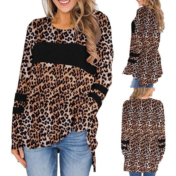 

saleladies on depth point long mouw t-shirt women luipaard print loose shirt 2021 new fashion #30, White