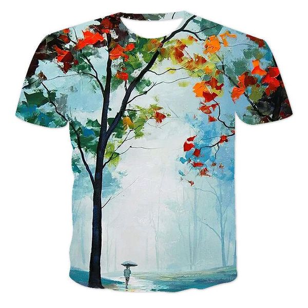 

men's t-shirts short-sleeved loose t-shirt with flowers and trees 3d printing round neck pullover casual streetwear fashion t-s, White;black