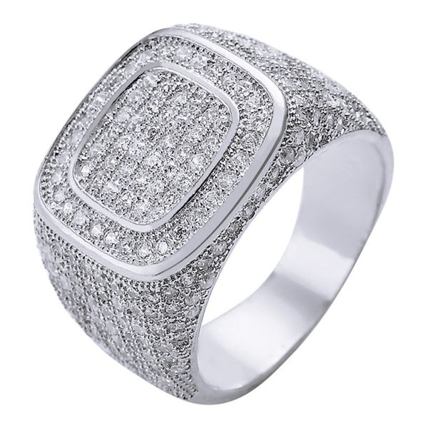 Handmade мужской Hiphop кольцо стерлингового серебра Pave 5A CZ Coney apply of Wedding Band кольца для мужчин мода рок вечеринка украшения