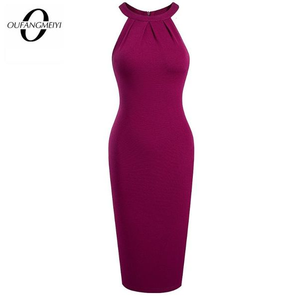 

casual dresses women elegant charming ball party pure color o neck halter ruched slim pencil knee length dress eb663, Black;gray