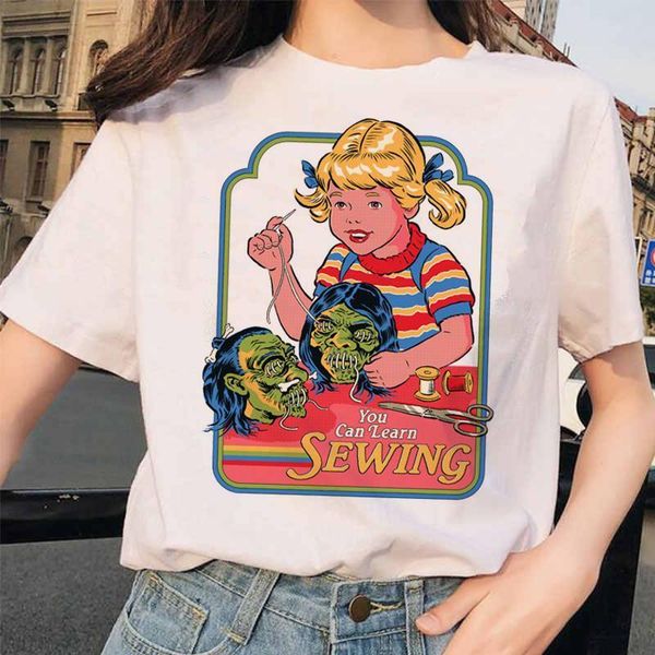 

2021 summer satan demons print women t shirt funny style ulzzang 90s clothing female t-shirt white tee shirt clothes
