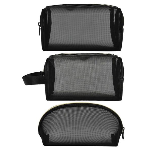 

storage bags 3pcs black transparent net yarn wash bag portable toiletry makeup