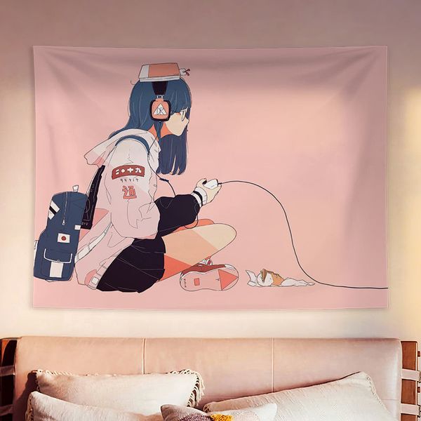 

school girl tapestry wall fabric kawaii room decor anime wall carpet blanket wall hanging coverings cool dormitory bedroom decor
