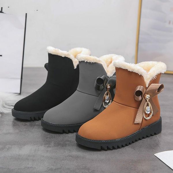 

boots women's snow boot female ankle 2021 winter fashion buckle woman women high heels shoes botas mujer, Black