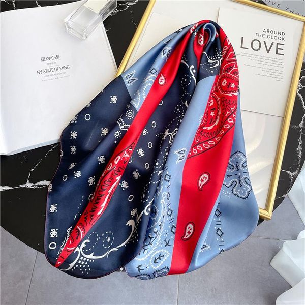 

scarves summer scarf neck kerchief hairband design print foulard female silk square women bandana spring shawl wrap 2021, Blue;gray