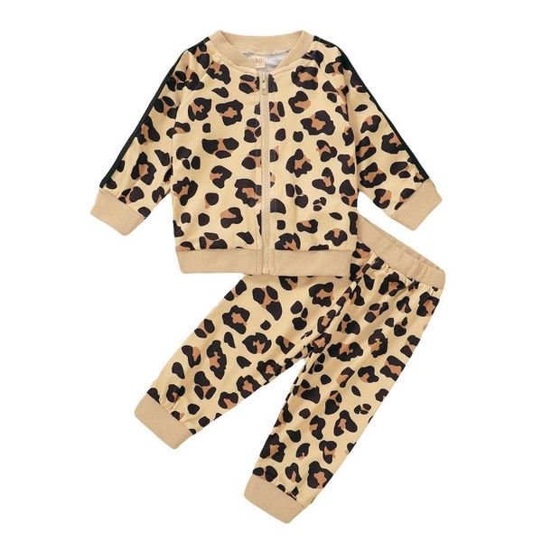 

clothing sets kids baby girls fashion 2-piece outfit set long sleeve zipper soft comfortable and breathable leopard pants, White