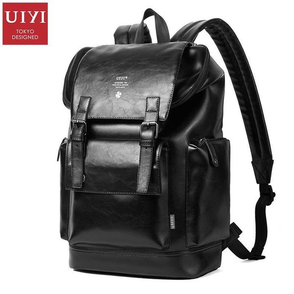 

backpack uiyi fashion men pu leather college school large lapbag women black travel teenager backpacks female 170064