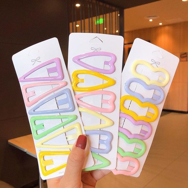 

hair accessories simple candy color barrette set girl jewelry korean fashion triangle love heart snap hairpins clip kawaii kids