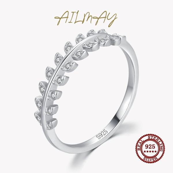 

cluster rings ailmay 925 sterling silver classic vintage lucky tree leaf olive leaves finger ring for women anniversary jewelry gift, Golden;silver
