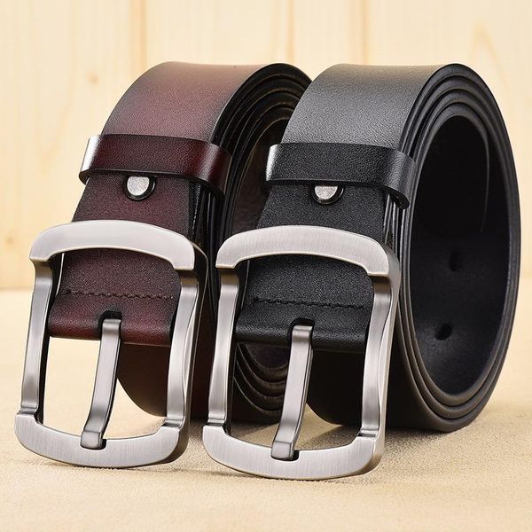

belts concise mens brown business leisure fashion metel pin buckle leather waist strap casual jeans accessories 3.8cm cinto, Black;brown