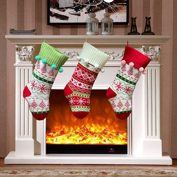 Рождественские стоковые висит носки большой жаккардовый вязаный носок орнамент декор Hosiery Xmas дети подарок конфеты сумка ZWL49