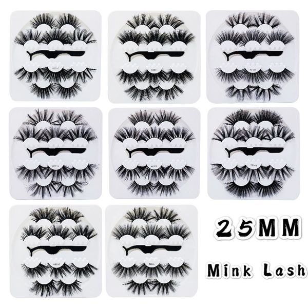 

5 pairs+tweezer 25mm faux mink false eyelashes makeup set eye lashes in 8 styles re500