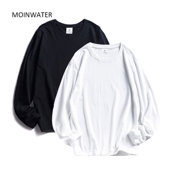 

moinwater women t shirts wholesale 2 pieces solid 100% cotton long sleeve t-shirts lady casual tees& 210302, White