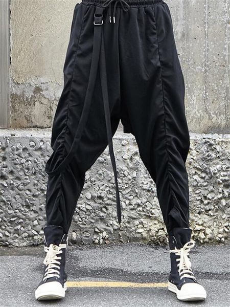 

men's pants casual spring and autumn drape design hair stylist loose large size nine minutes, Black