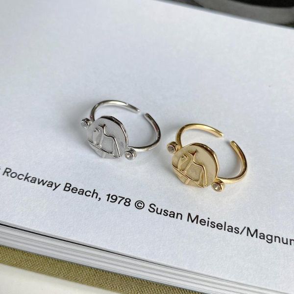 

cluster rings ins authentic s925 sterling silver fine jewelry puppy dog on the irregular round geometric ring cz adjust tlj1072, Golden;silver