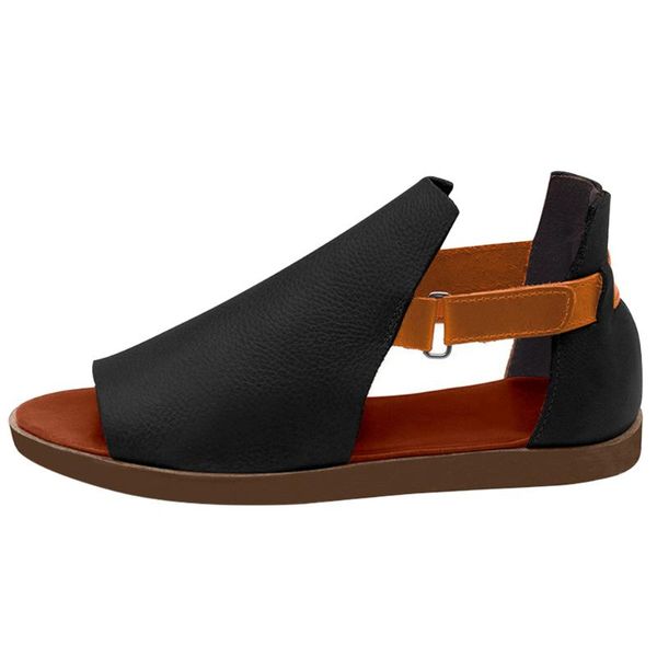 

1pair party summer casual artificial pu non slip wear resistant breathable flat heel solid beach women sandal home open toe, Black