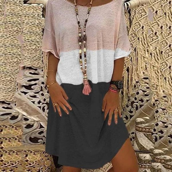 

maternity dresses vintage dress women half sleeves basic midi color block party mini summer clothes for robe femme#25, White