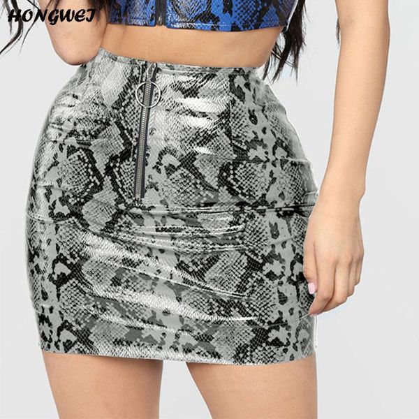 

skirts autumn winter streetwear snake skin women skirt zipper pu leather green blue grey snakeskin bodycon mini pencil, Black