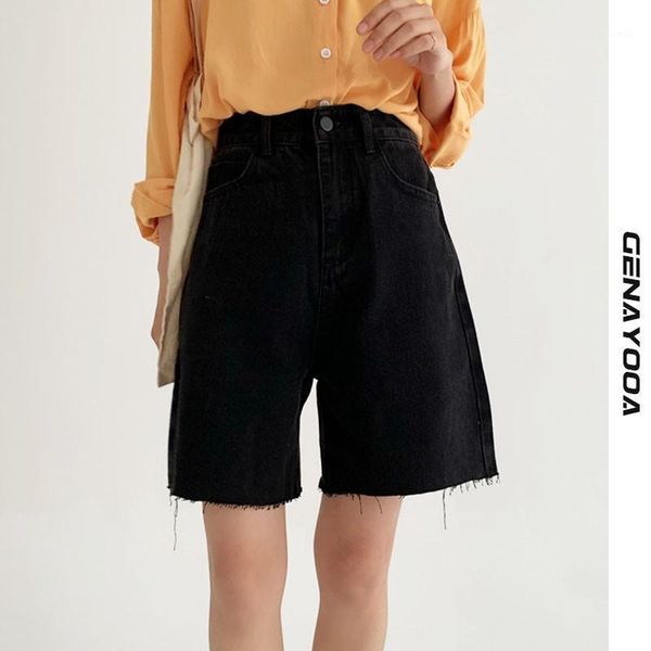 

women's shorts genayooa streetwear biker denim ladies 2021 summer korean style black short jeans high waist feminino, White;black