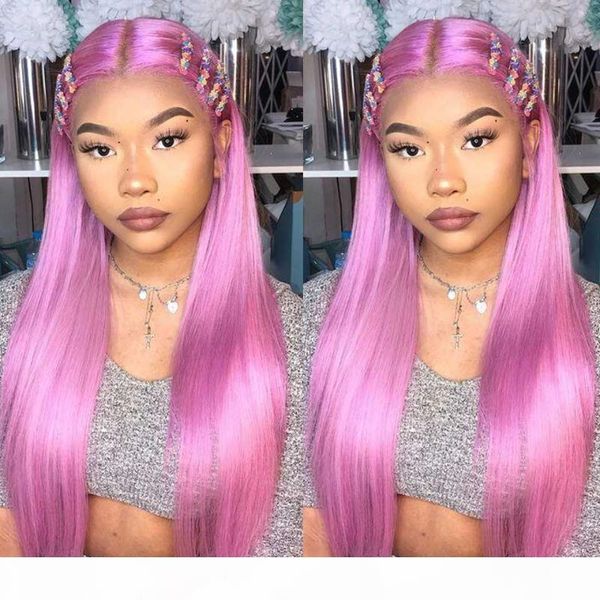 

purple striaght lace front wig hd transparent lace front human hair wigs t part remy pink brazilian straight human hair wigs, Black;brown