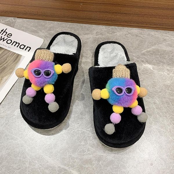 

slippers shoe slipper recreational cover toe low female fluff flip - flops, Black