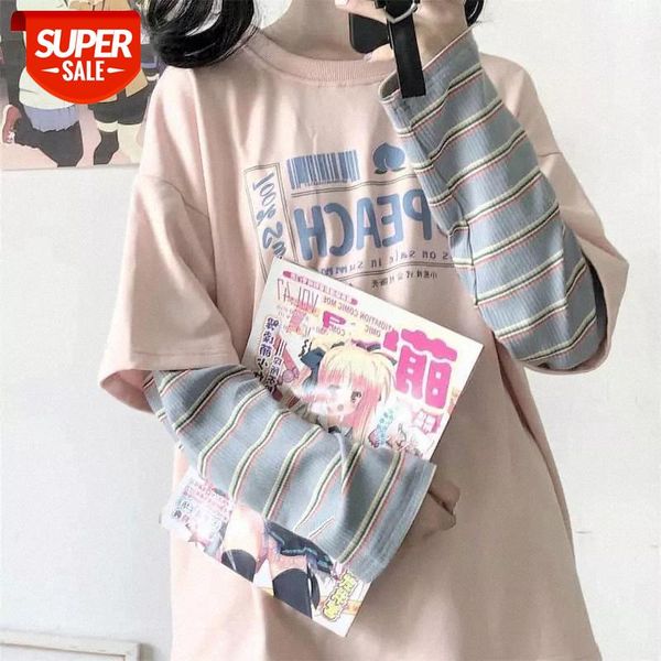 

fake two-piece tshirt women t shrit spring/autumn new students loose thin korean long-sleeved harajuku shirt cartoon tshirts #q95j, White