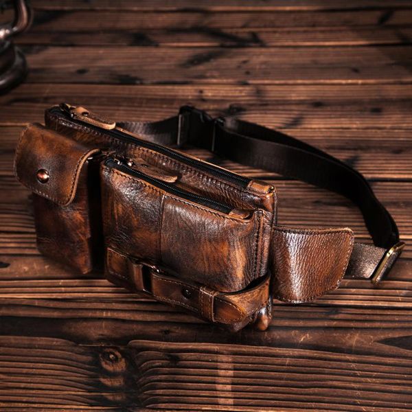 

waist bags original leather men casual fashion travel fanny belt bag chest pack sling design bum phone case pouch male 8135g