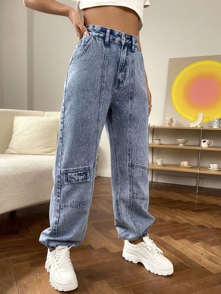 

high waist jogger jeans f5s1#, Blue