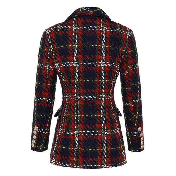 

women's jackets quality high women colorful checkered jacket double breasted turn down collar outerwear coat slim fit tweed plaid, Black;brown