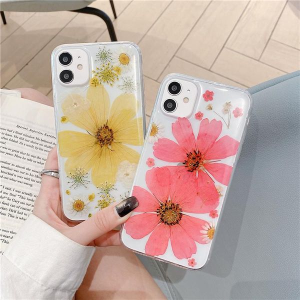 

cell phone pouches real dry flower case for 11 12 pro max x xr xs transparent soft tpu shockproof back cover 7 8 plus