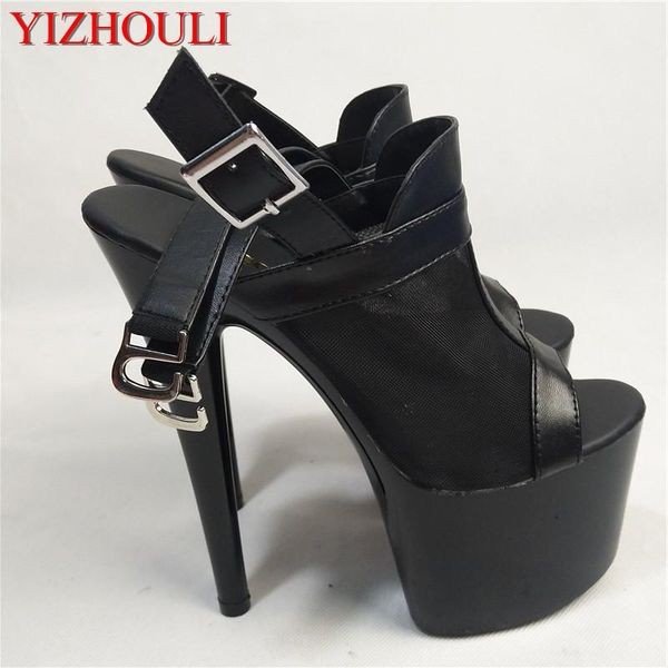 

2021 black high heels and elegant peep toe 17cm high heels sandals stripper shoes