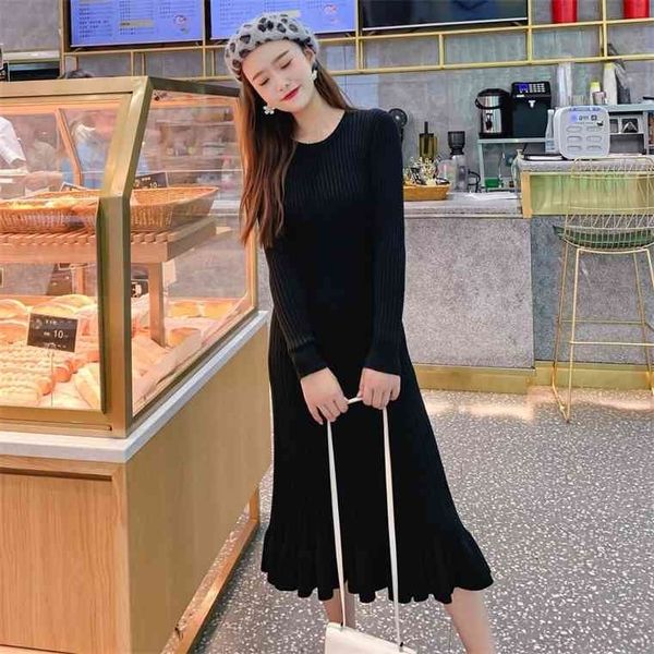 

sweater maxi knit fishtail long winter dresses plus size women clothing, Black;gray
