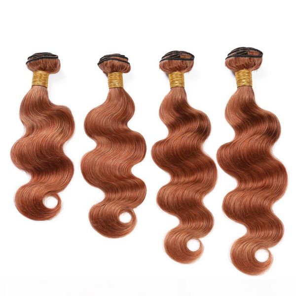 

malaysian auburn color human hair extensions #30 medium auburn weaves body wave human hair bundles light brown double weft 400gram, Black;brown