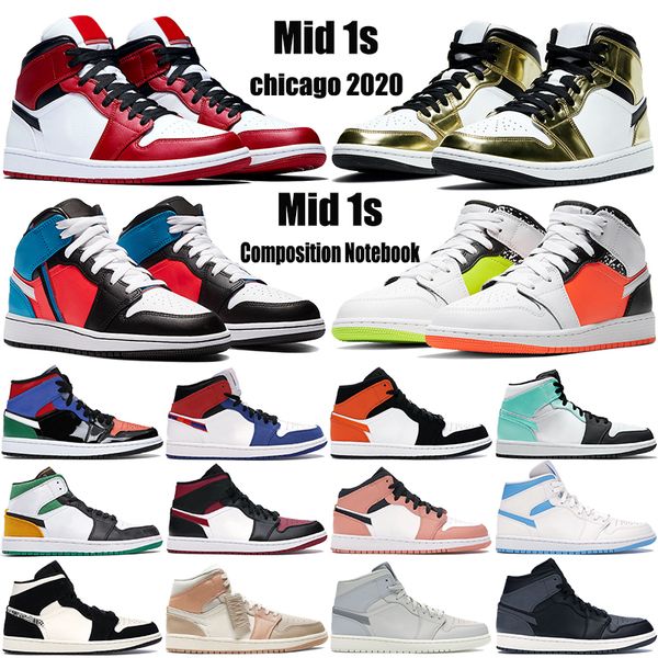 

new arrival mid 1 1s chicago jumpman basketball shoes mens unc bred toe multi-color hock metallic gold black white men women sport sneakers