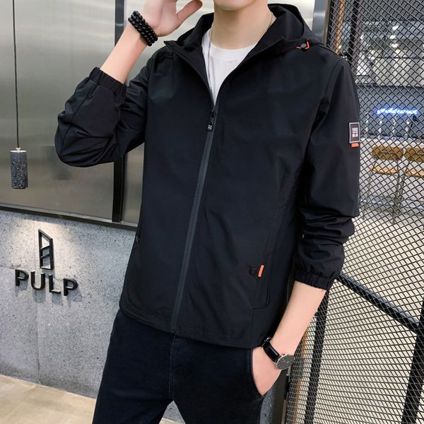 

autumn 2021 new men's korean hooded slim solid color coat young washing fashion jacket for men, Black;brown