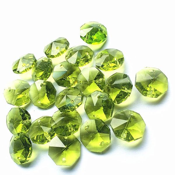 

chandelier crystal 100pcs olive color fancy 14mm octagon accessories in two holes(rings) diy glass strand garland beads